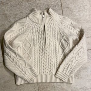 Aritzia Heritage Knit Merino Wool 1/4 Zip Sweater Size Small in Seaside Cream